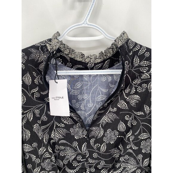 NWT Isabel Marant Etoile Black White Floral Dress Ruffles Zip Long Sleeve Sz 36 - Picture 16 of 16
